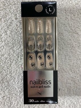 Nailbliss Salon Gel Nails Halloween Edition Long Gold Glitter & Black Spiders